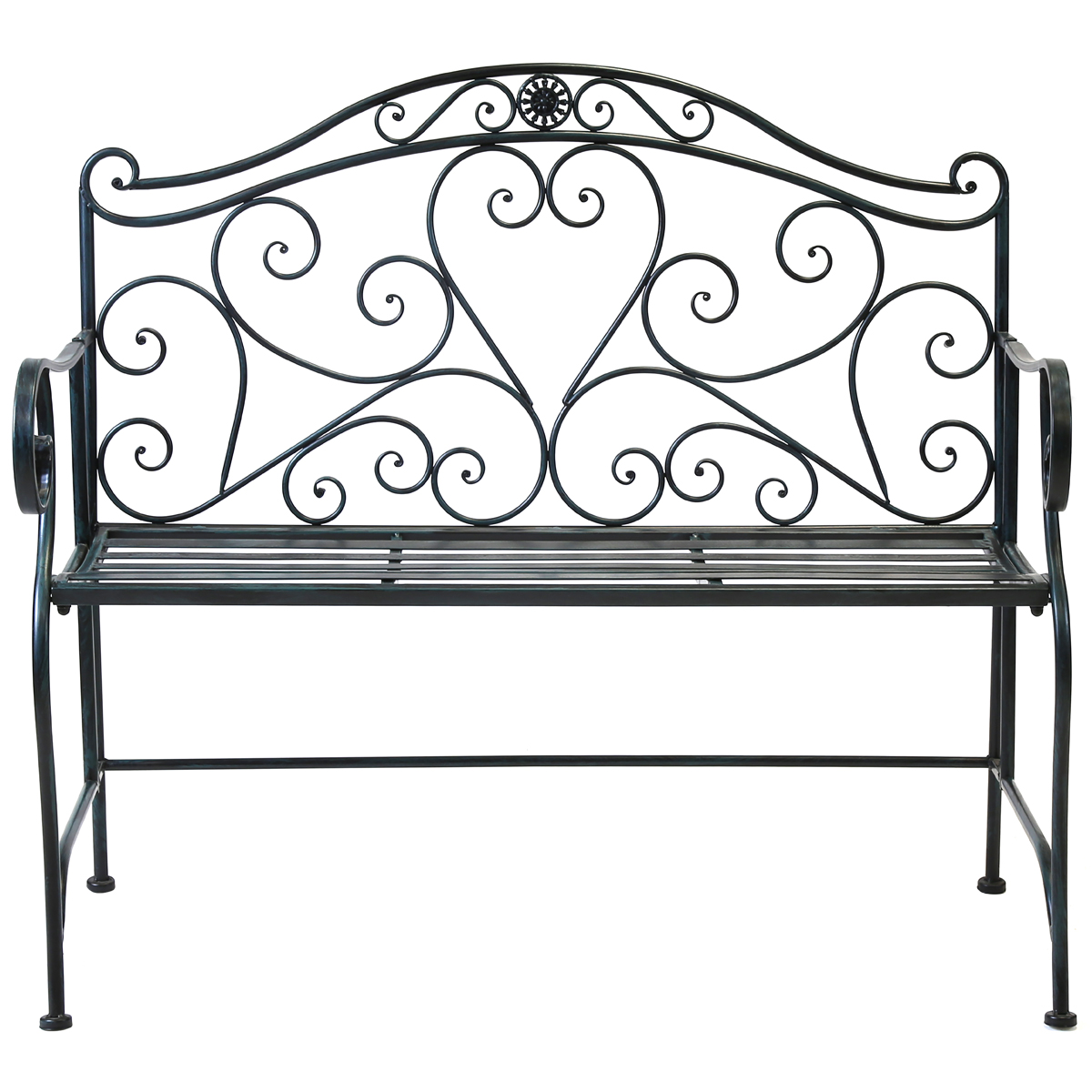 Decorative Wrought Iron Garden Bench Black Rattan Garden Furniture