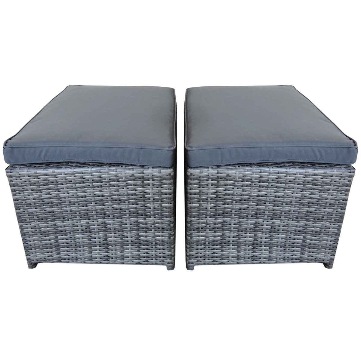 Pair Or Rattan Footstools Grey