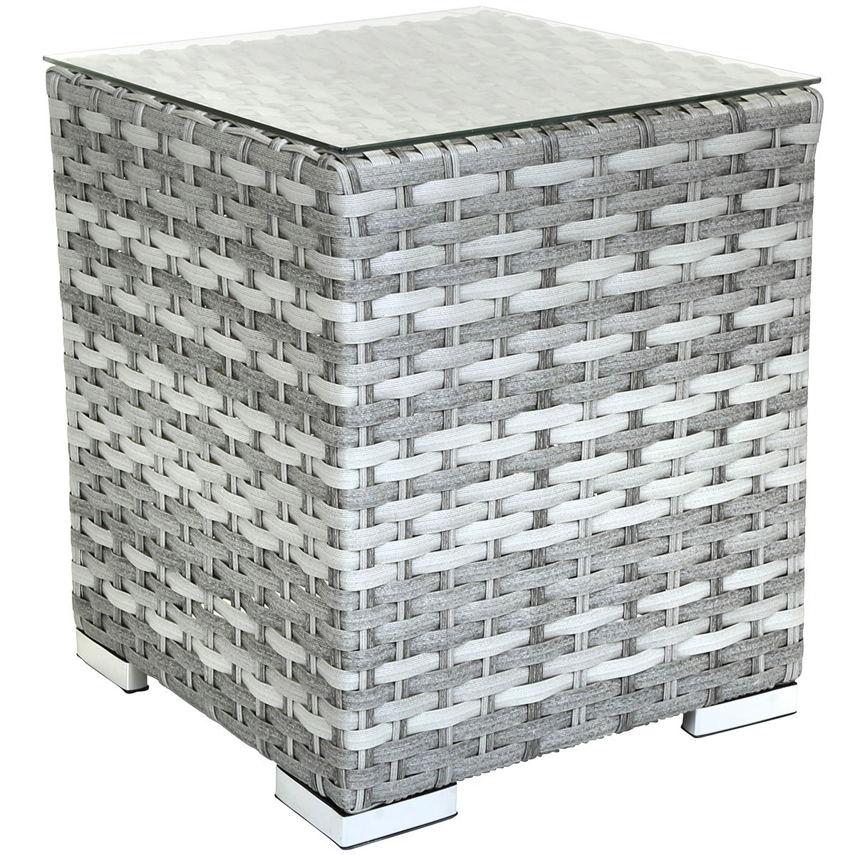 Rattan Cube Side Table Light Grey