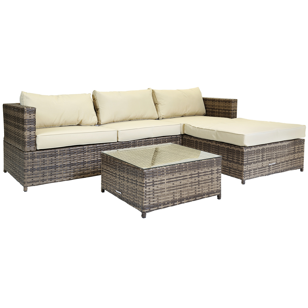 L Shaped 3 Seater Outdoor Rattan Furniture Lounge Set Brown L Shaped 3 Seater Outdoor Rattan Furniture Lounge Set Brown