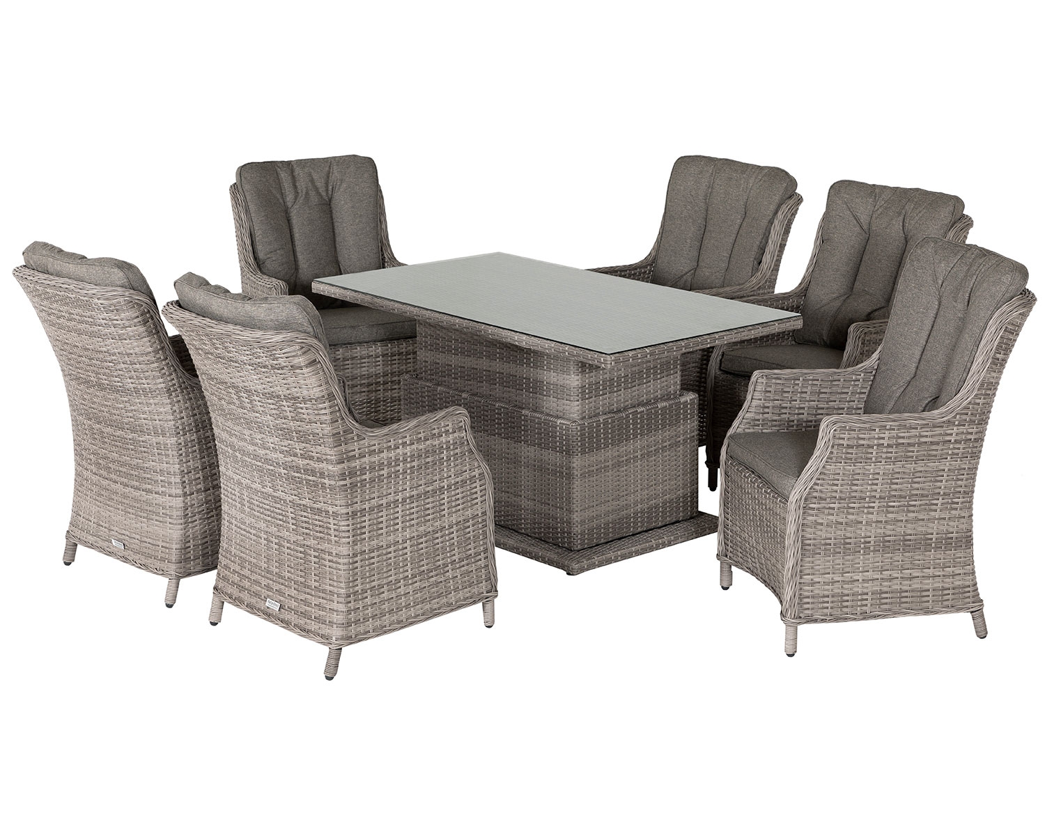 6 Seat Rattan Garden Dining Set With Adjustable Height Table in Grey