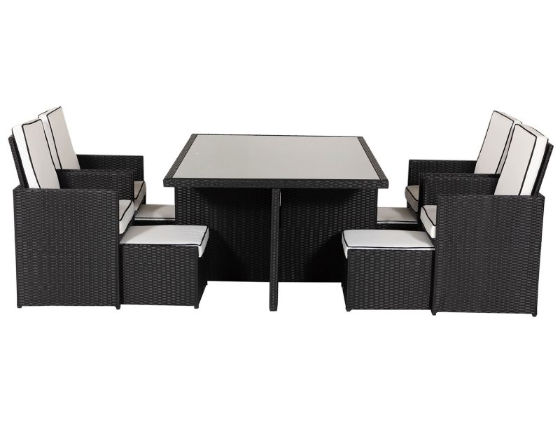 4 Seat Rattan Garden Cube Set in Black & White with 4 Footstools - Barcelona - Rattan Garden 