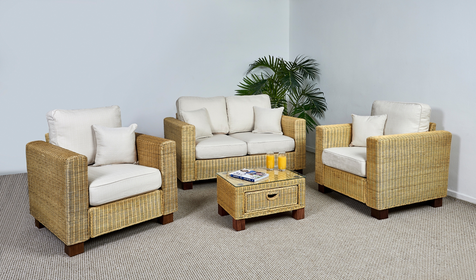 small 2 seater cane sofa