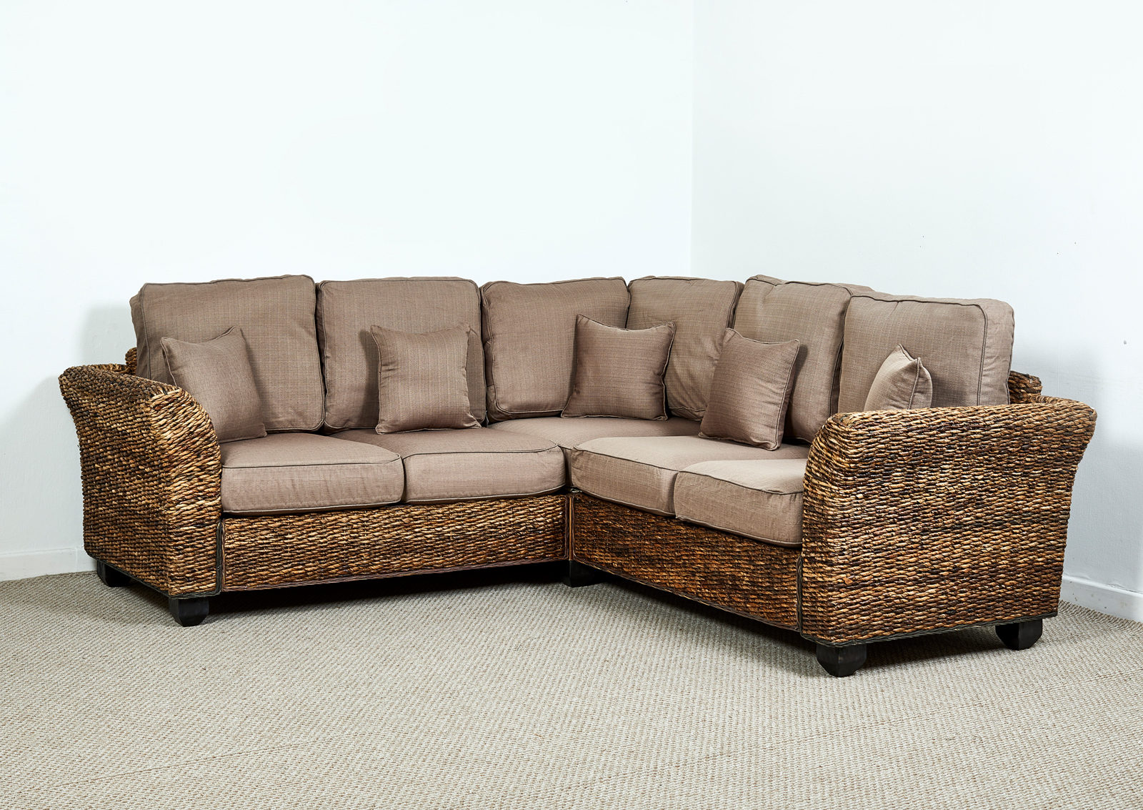 Rattan Conservatory Corner Sofa in Autumn Biscuit Kingston Abaca