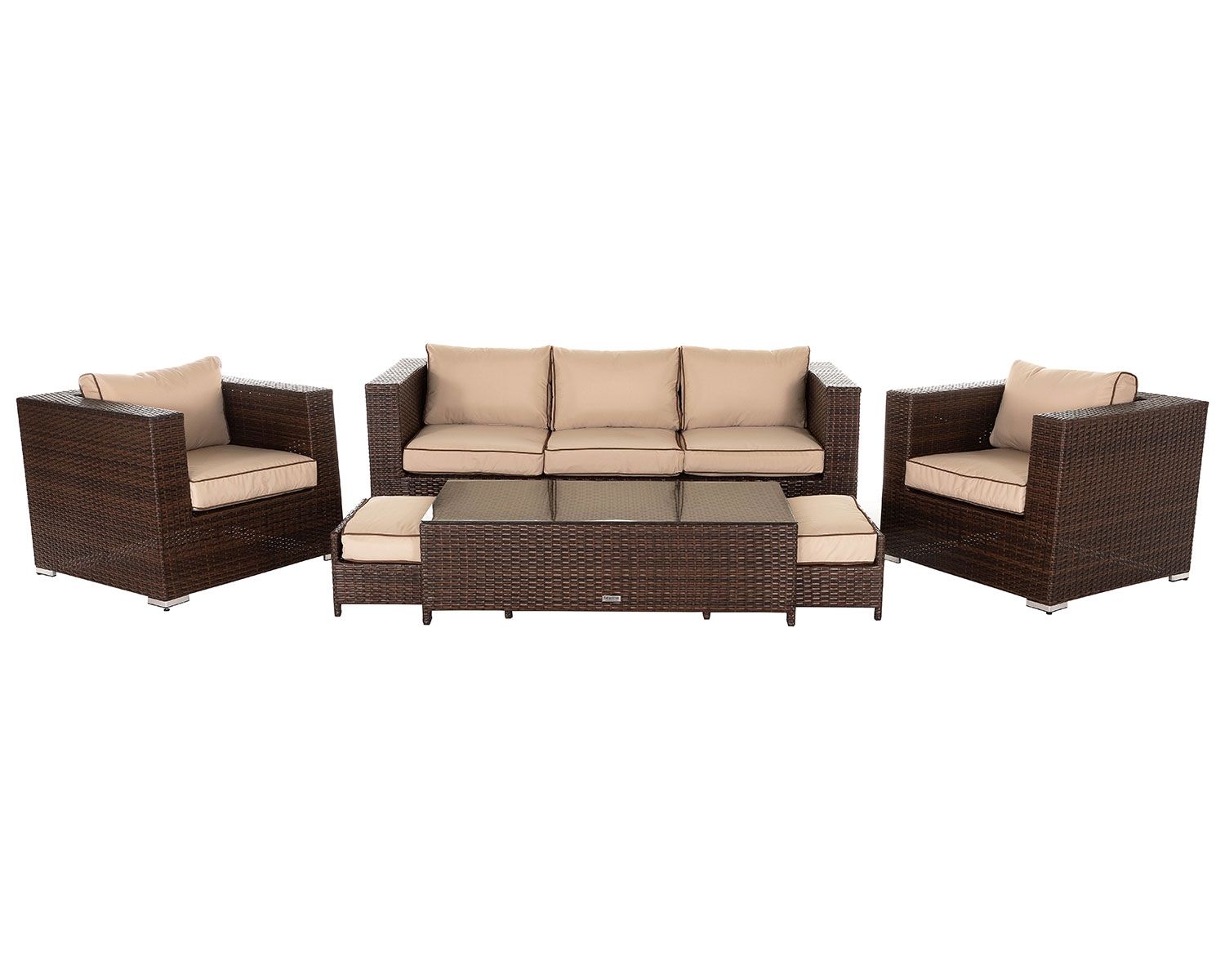 3 Seater Rattan Garden Sofa Set in Brown - Ascot - Rattan Garden
