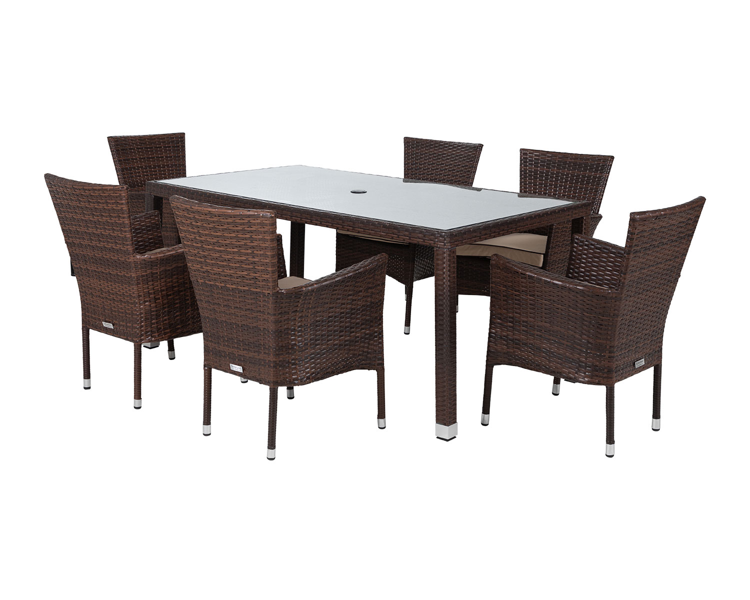 6 Seat Rattan Garden Dining Set With Open Leg Rectangular Dining Table