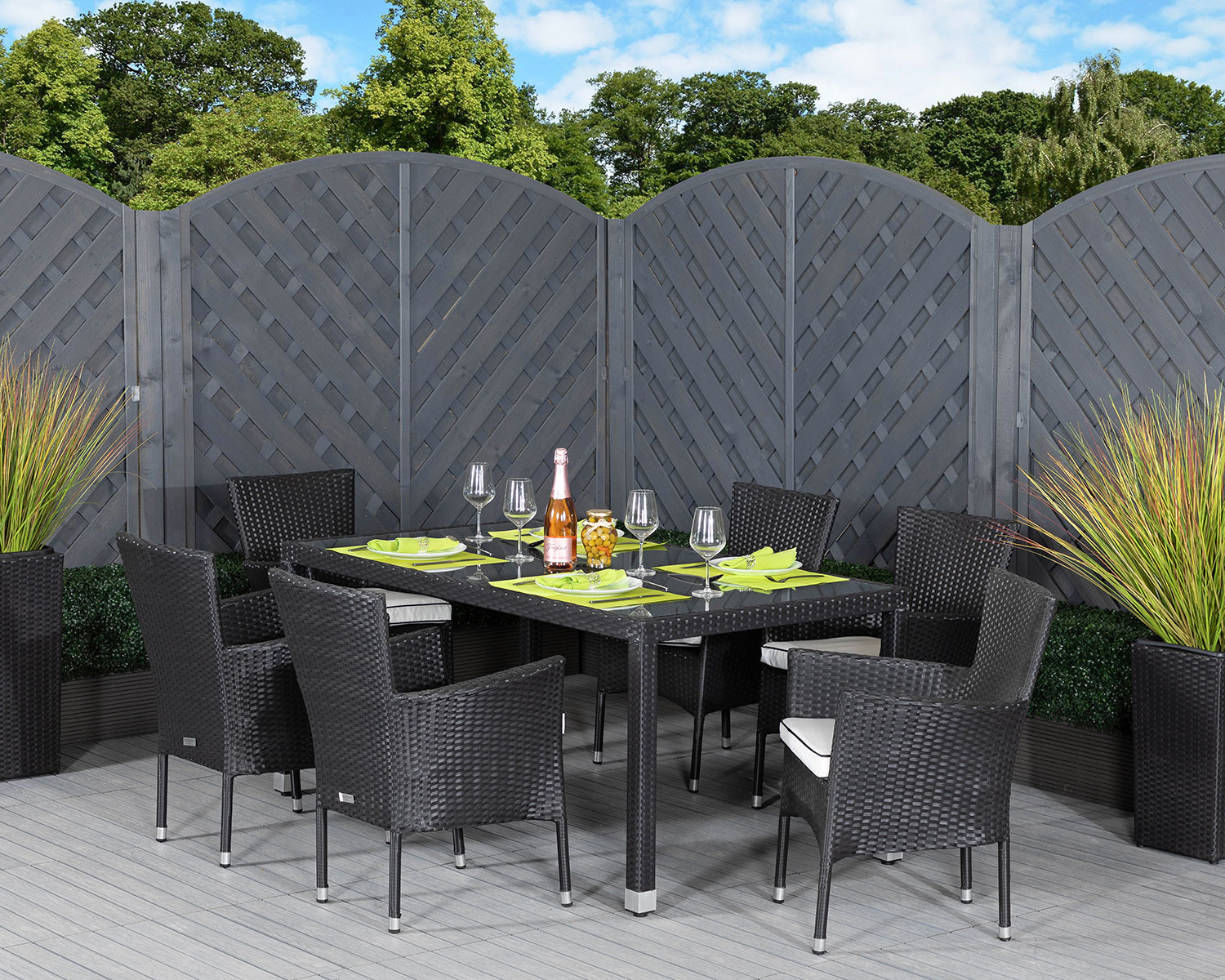 6 Seat Rattan Garden Dining Set With Open Leg Rectangular Table in