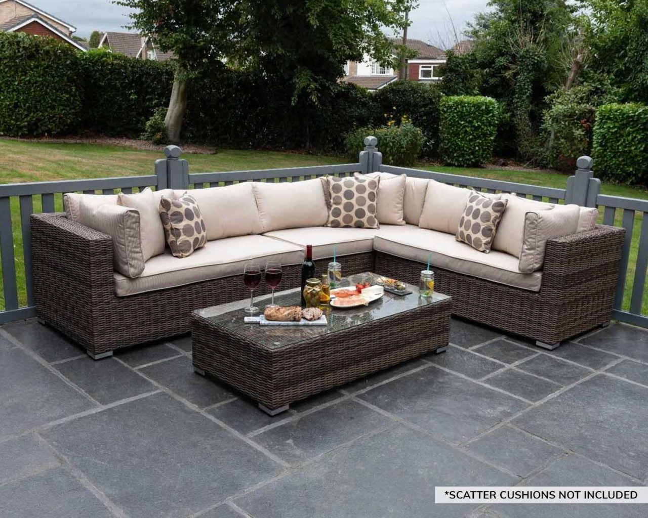 Rattan Garden Lefthand Corner Sofa Set in Truffle Brown & Champagne