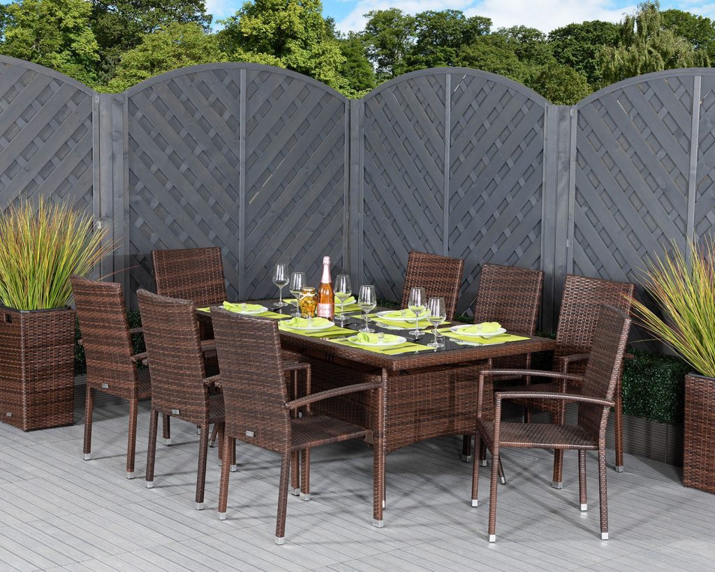 8 Seat Rattan Garden Dining Set With Large Rectangular Dining Table in