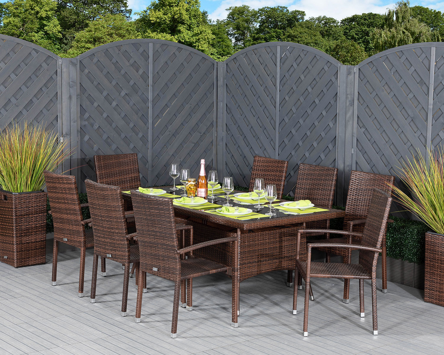 8 Seat Rattan Garden Dining Set With Large Rectangular Dining Table in
