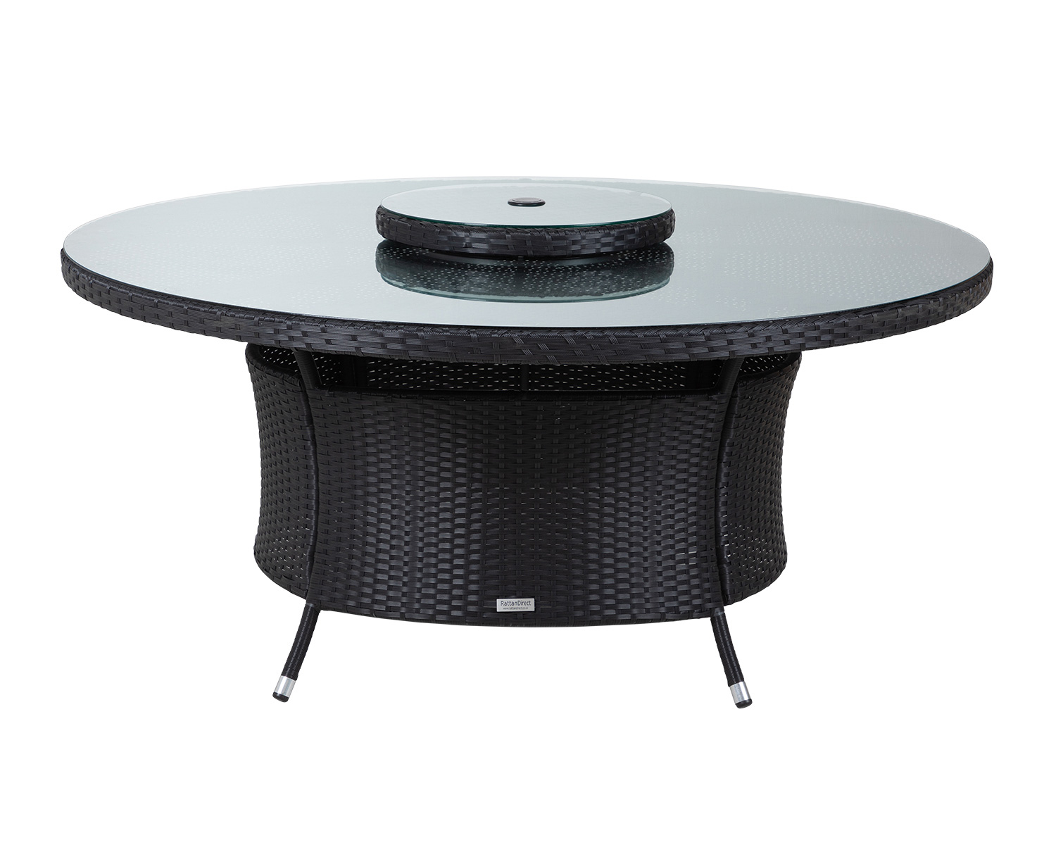 Large Round Rattan Garden Dining Table with Lazy Susan in Black