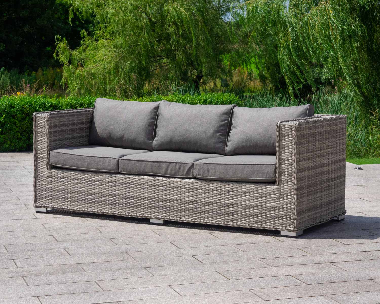 3 Seater Rattan Garden Sofa in Grey - Ascot - Rattan Garden Furniture