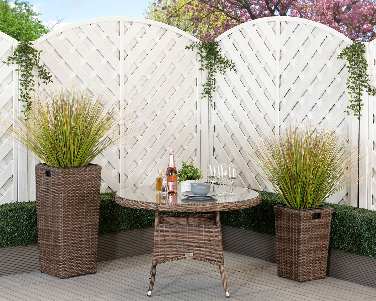 Small Round Rattan Garden Dining Table in Truffle Brown - Rattan Garden