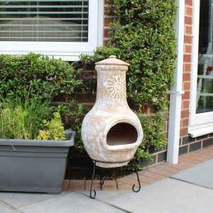 bentley garden natural clay chimenea with sun design in sit 1 - Rattan Garden Furniture | Patio Furniture |Conservatory Furniture