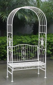 White Wrought Iron Shabby Chic Outdoor Arch Archway & Bench
