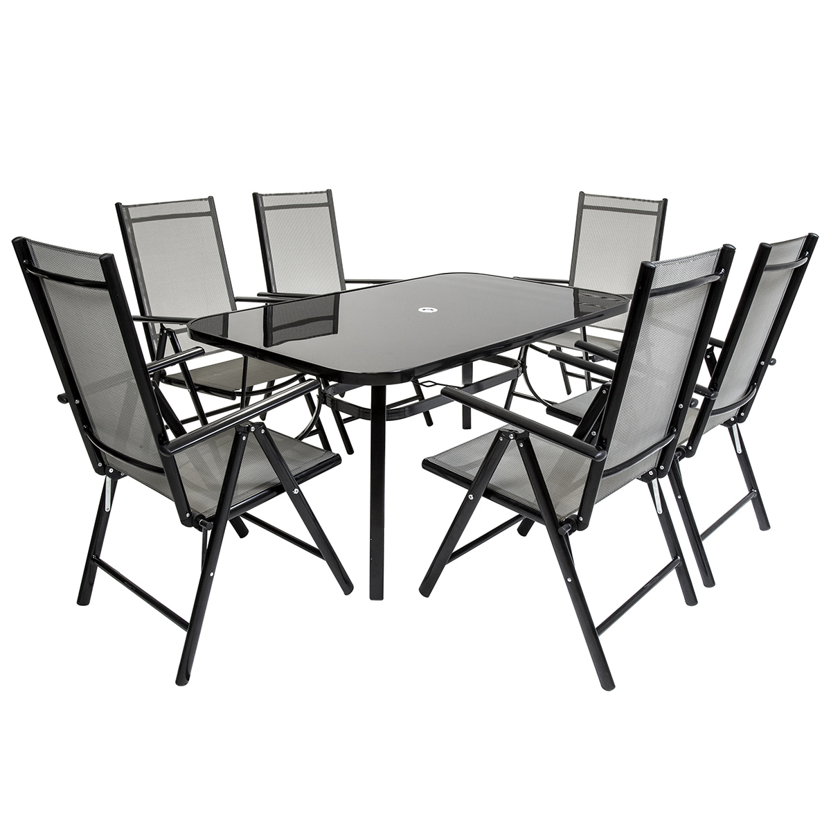 6 Seater Rectangular Textilene Table Seats Garden Set Black 6 Seater Rectangular Textilene Table Seats Garden Set Black Rattan Furniture Patio Conservatory