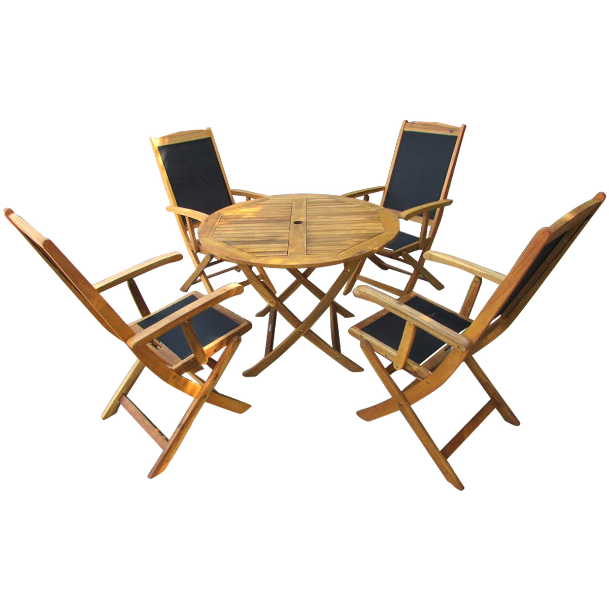 Acacia Wood Round Table 4 Textilene Armchairs Dining Set Rattan Acacia Wood Round Table 4 Textilene Armchairs Dining Set
