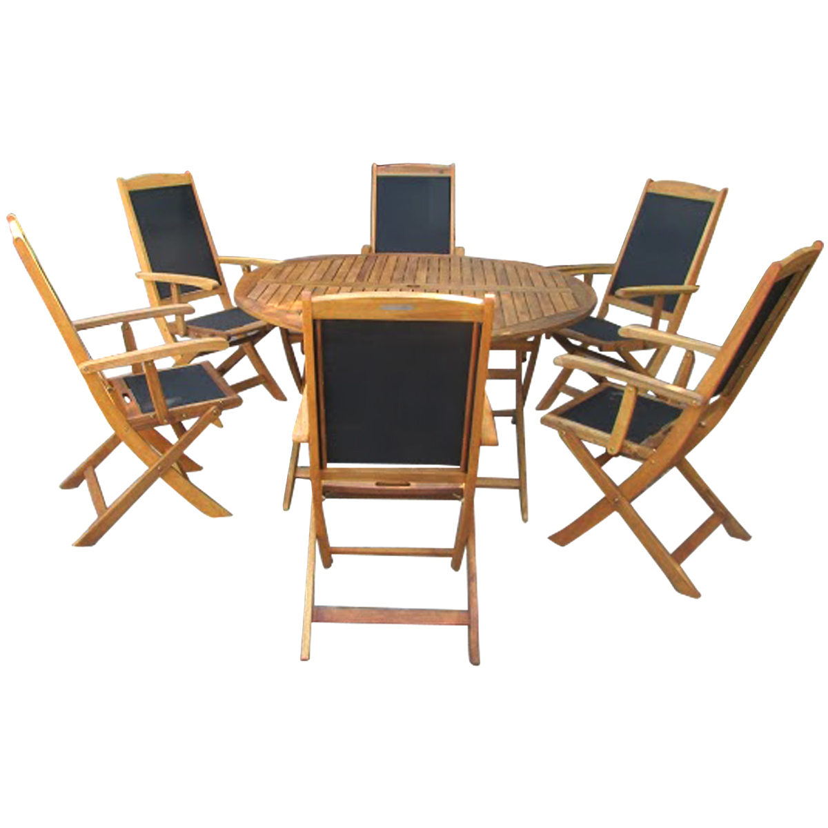 Acacia Wood Round Table 6 Textilene Folding Chairs Dining Set Acacia Wood Round Table 6 Textilene Folding Chairs Dining Set
