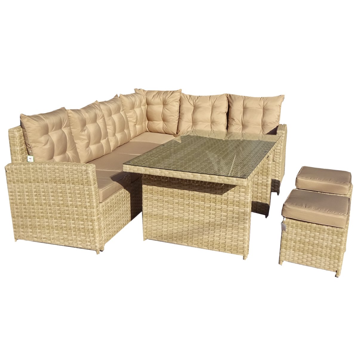 Rattan Corner Sofa Dining Table Set - Natural - Rattan Garden Furniture