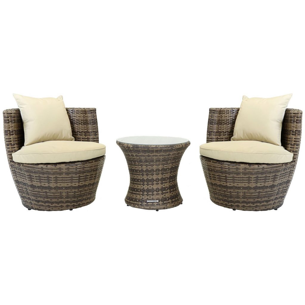 3 Piece Rattan Stacking Outdoor Patio Furniture Set Brown Rattan