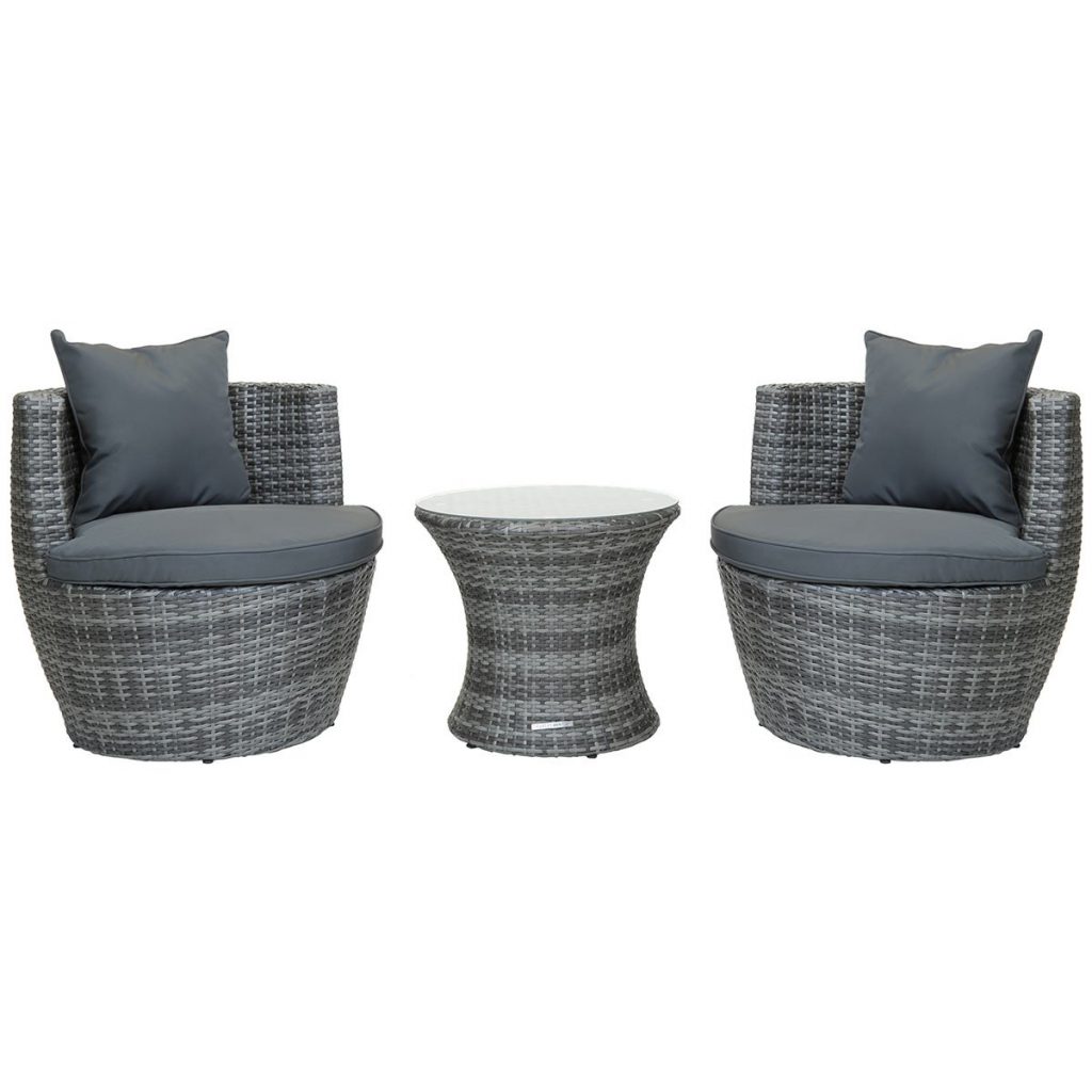 3 Piece Rattan Stacking Outdoor Patio Furniture Set Grey Rattan