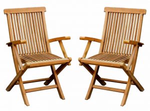 Pair Of Solid Wooden Teak Garden Outdoor Folding Arm Chairs