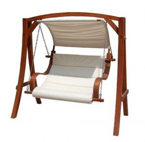 2-3 Seater Larch Wooden Garden Outdoor Swing Seat Hammock Cream Canopy 1.9M