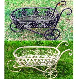 wrought iron small wheelbarrow planter white black - Rattan Garden Furniture | Patio Furniture |Conservatory Furniture