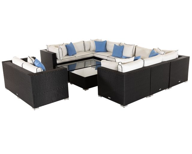 Rattan Garden Corner Sofa Set in Black & White Geneva Rattan Garden