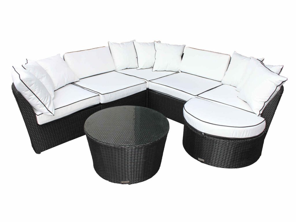 Rattan Garden Curved Corner Sofa Set in Black & White - Valencia