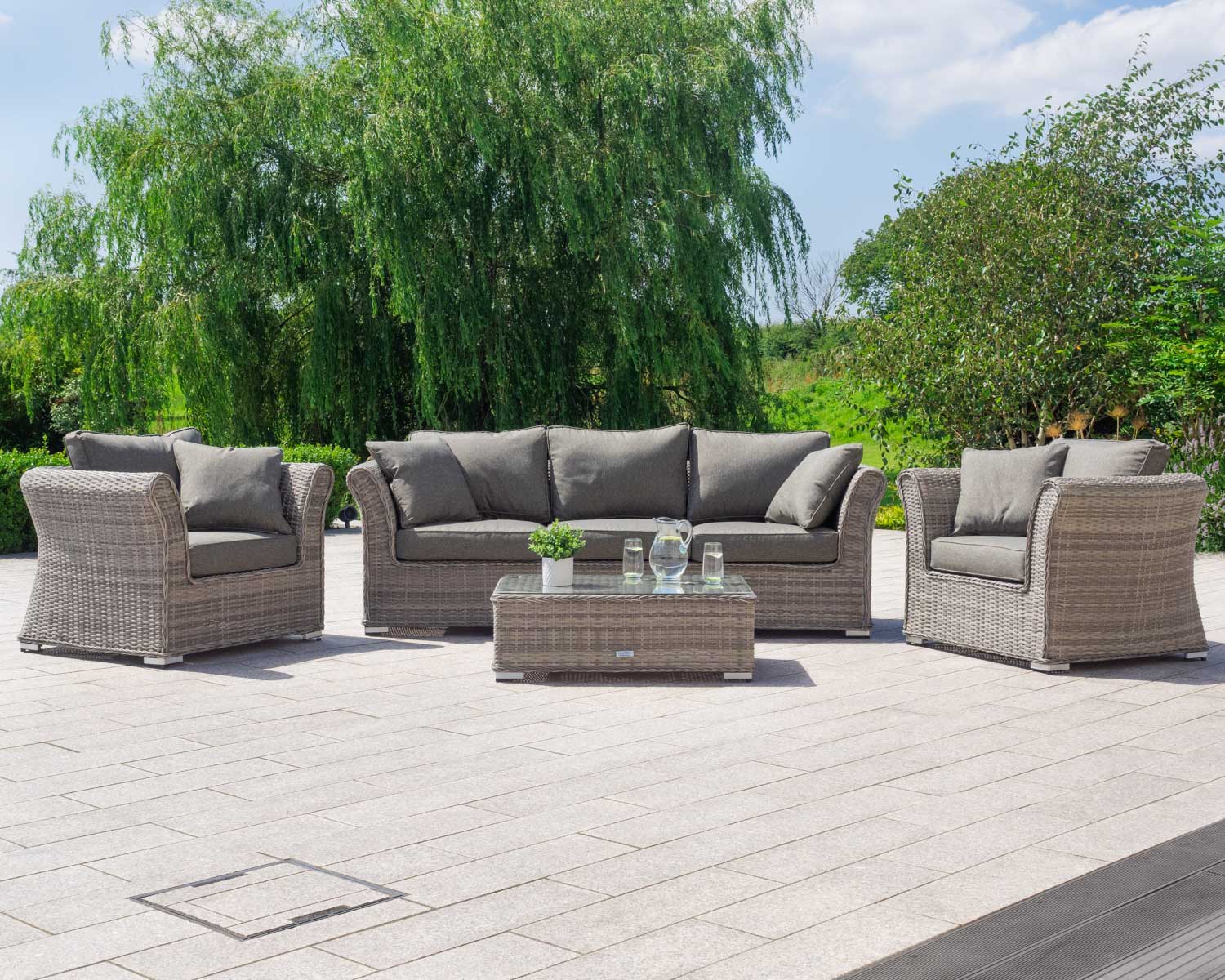 3 Seat Rattan Garden Sofa Set in Grey - Lisbon - Rattan Garden