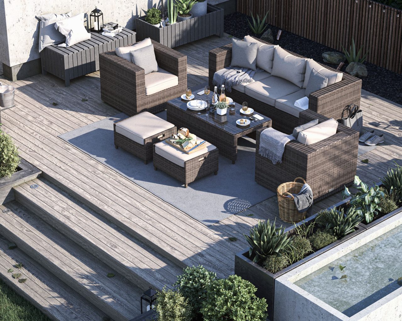 3 Seater Rattan Garden Sofa Set in Truffle Brown & Champagne Ascot Rattan Garden Furniture