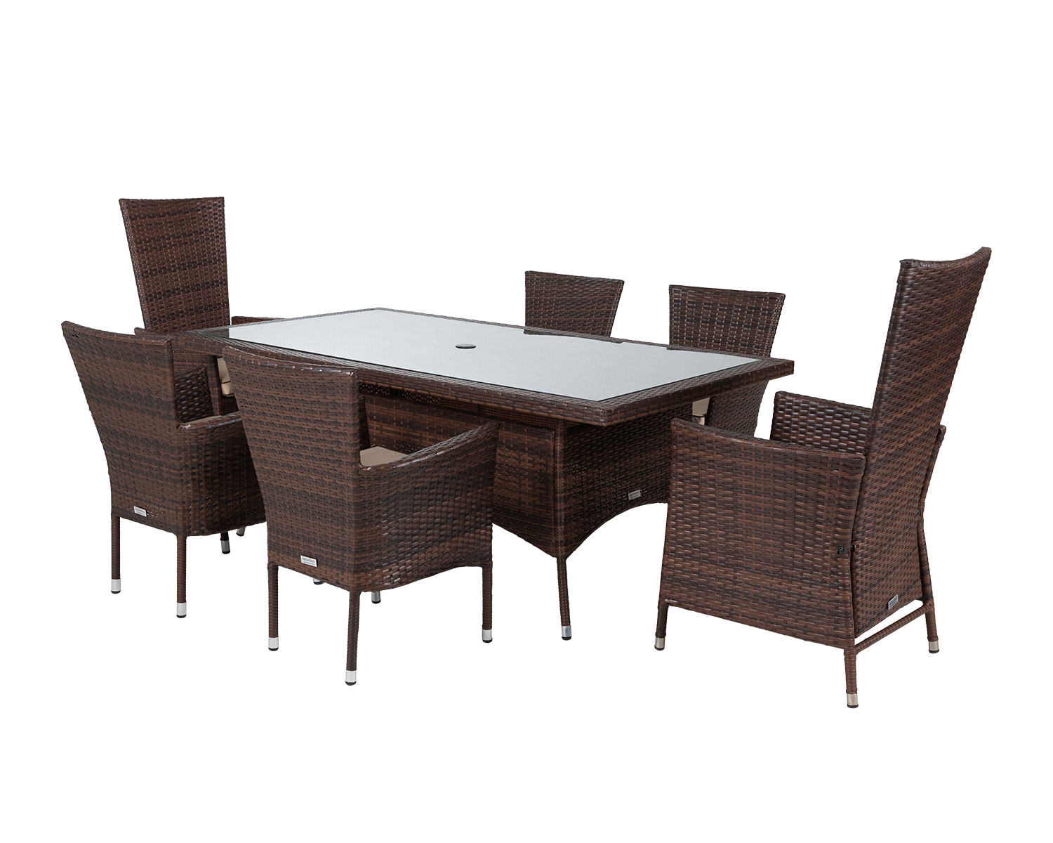 Rectangular Rattan Garden Dining Table Set With 6 Chairs in Brown