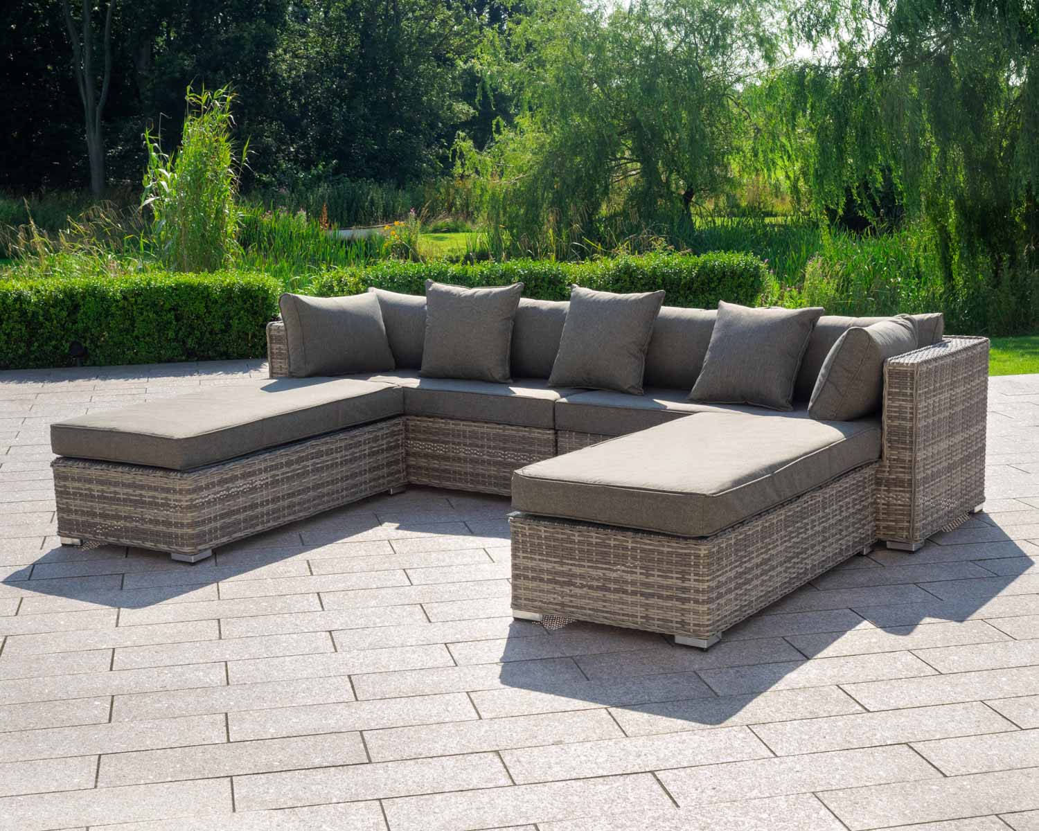 Rattan Garden Day Bed Sofa Set in Grey - Monaco - Rattan Garden