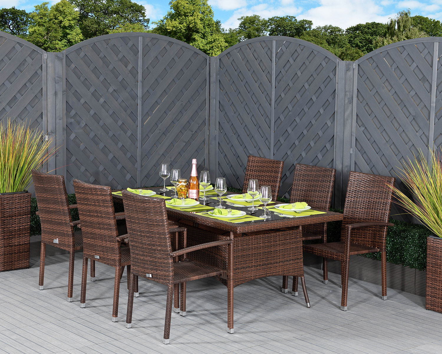 6 Seat Rattan Garden Dining Set With Large Rectangular ...