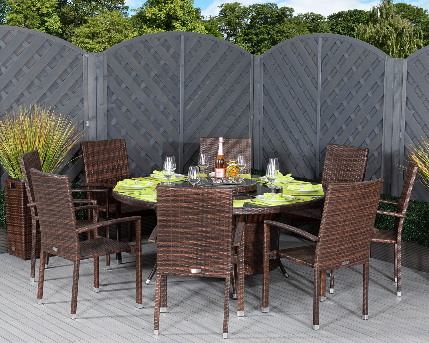 8 Seat Rattan Garden Dining Set With, Large Outdoor Round Dining Table Seats 8