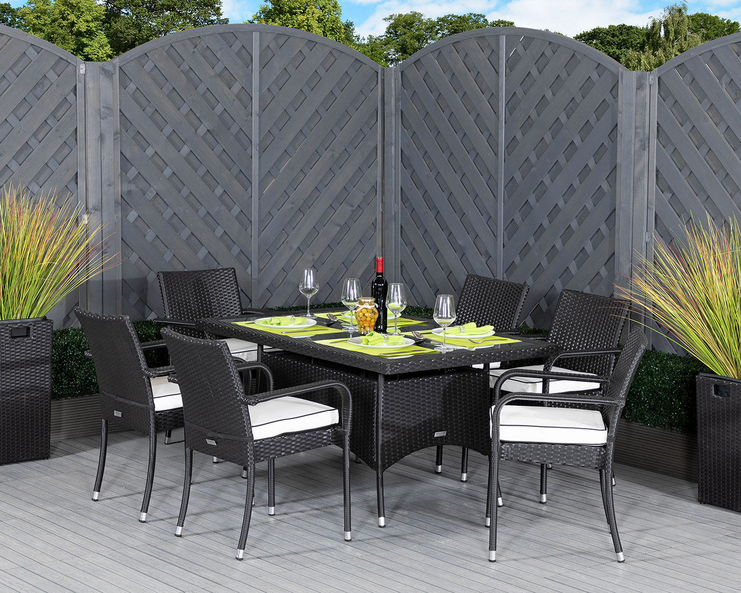 6 Seat Rattan Garden Dining Set With Small Rectangular Dining Table in