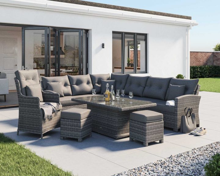 Rattan Garden Corner Dining Set with Chair in Grey Adjustable