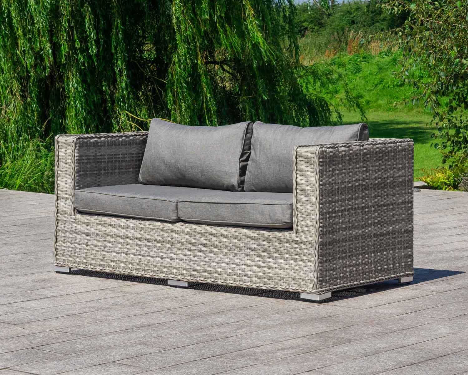 2 Seat Rattan Garden Sofa in Grey - Ascot - Rattan Garden Furniture ...