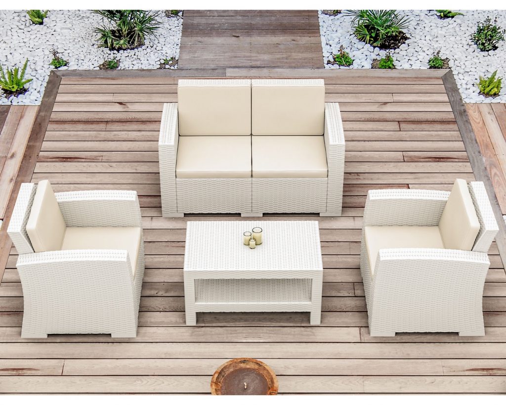 2 Seater Rattan Garden Sofa Set in White Madrid Rattan Direct
