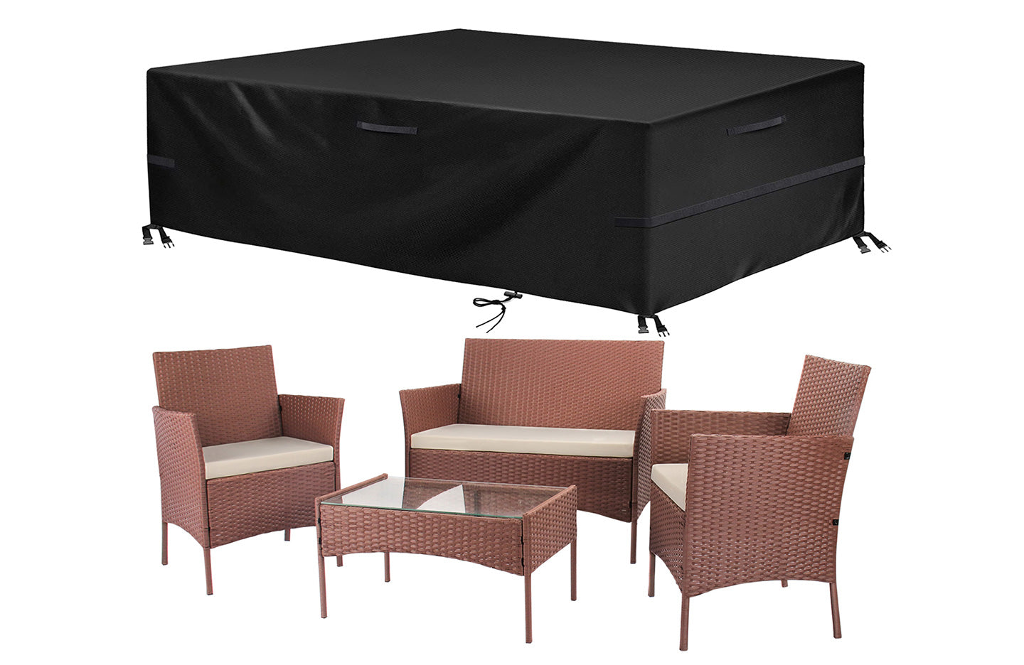 4 Seater Rattan Garden Furniture Set Brown / with Cover Rattan