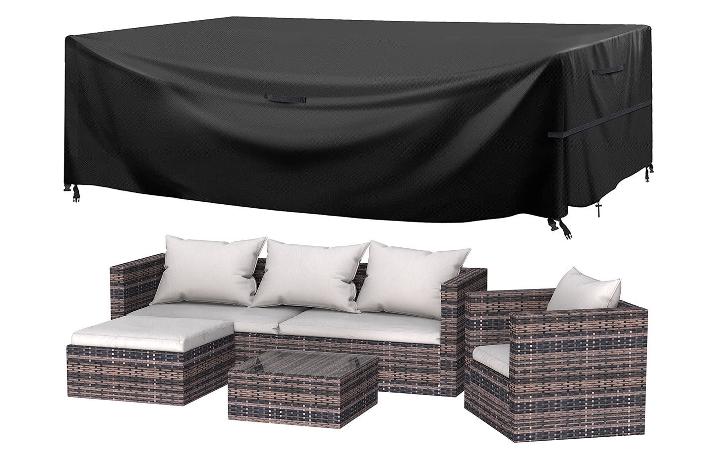 5Seater Garden Furniture Rattan Modular Corner Sofa Set with Cover