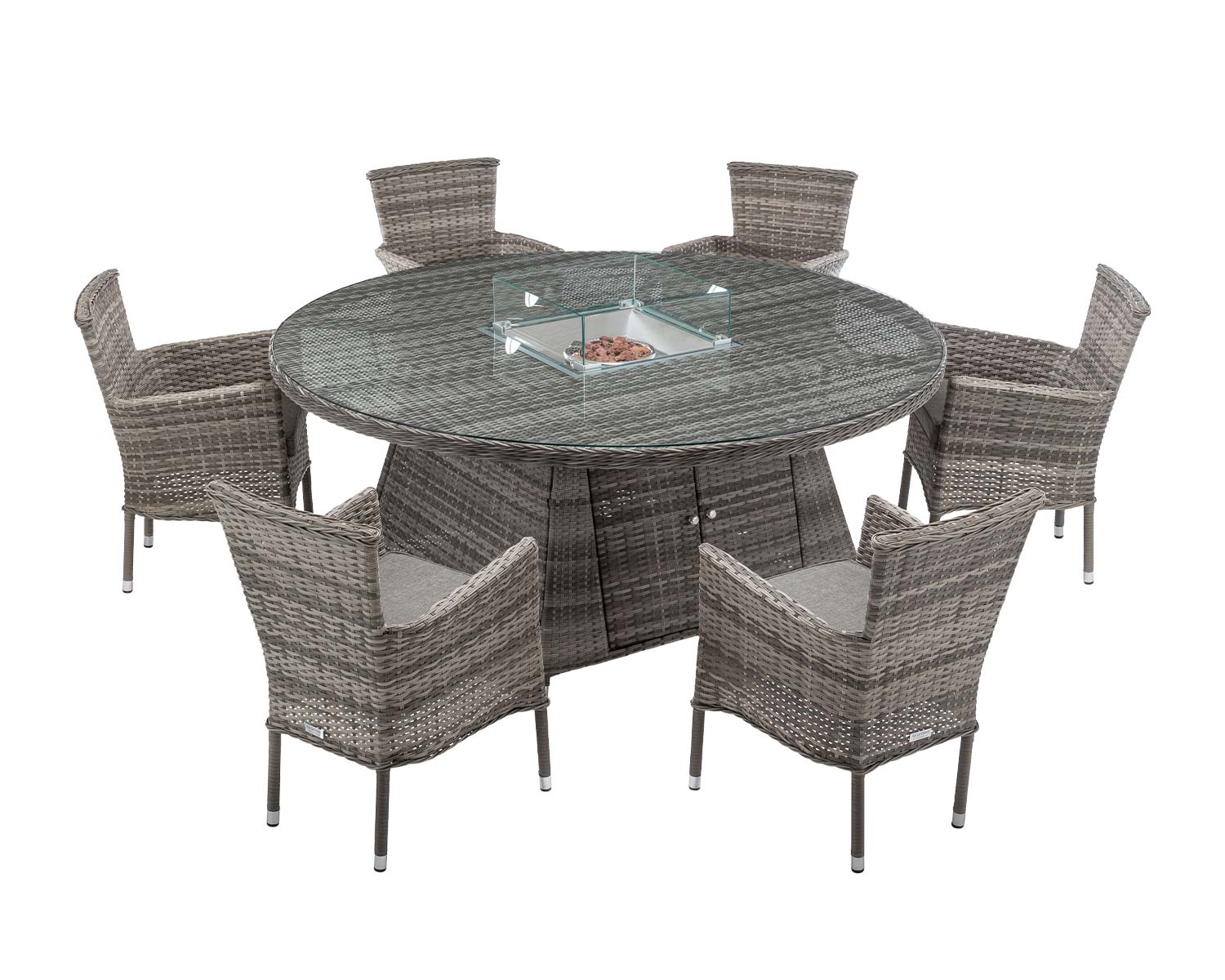 6 Seat Rattan Garden Dining Set With Large Round Table in Grey With