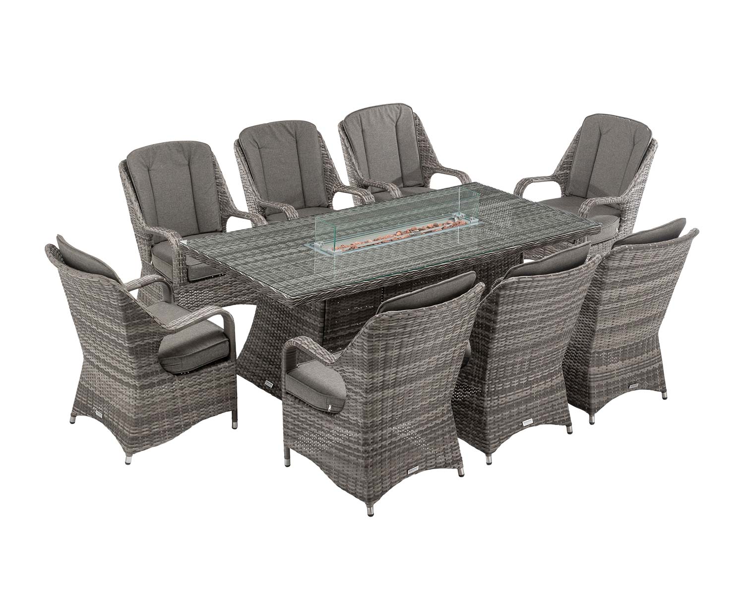 8 Seat Rattan Garden Dining Set With Rectangular Table in Grey With
