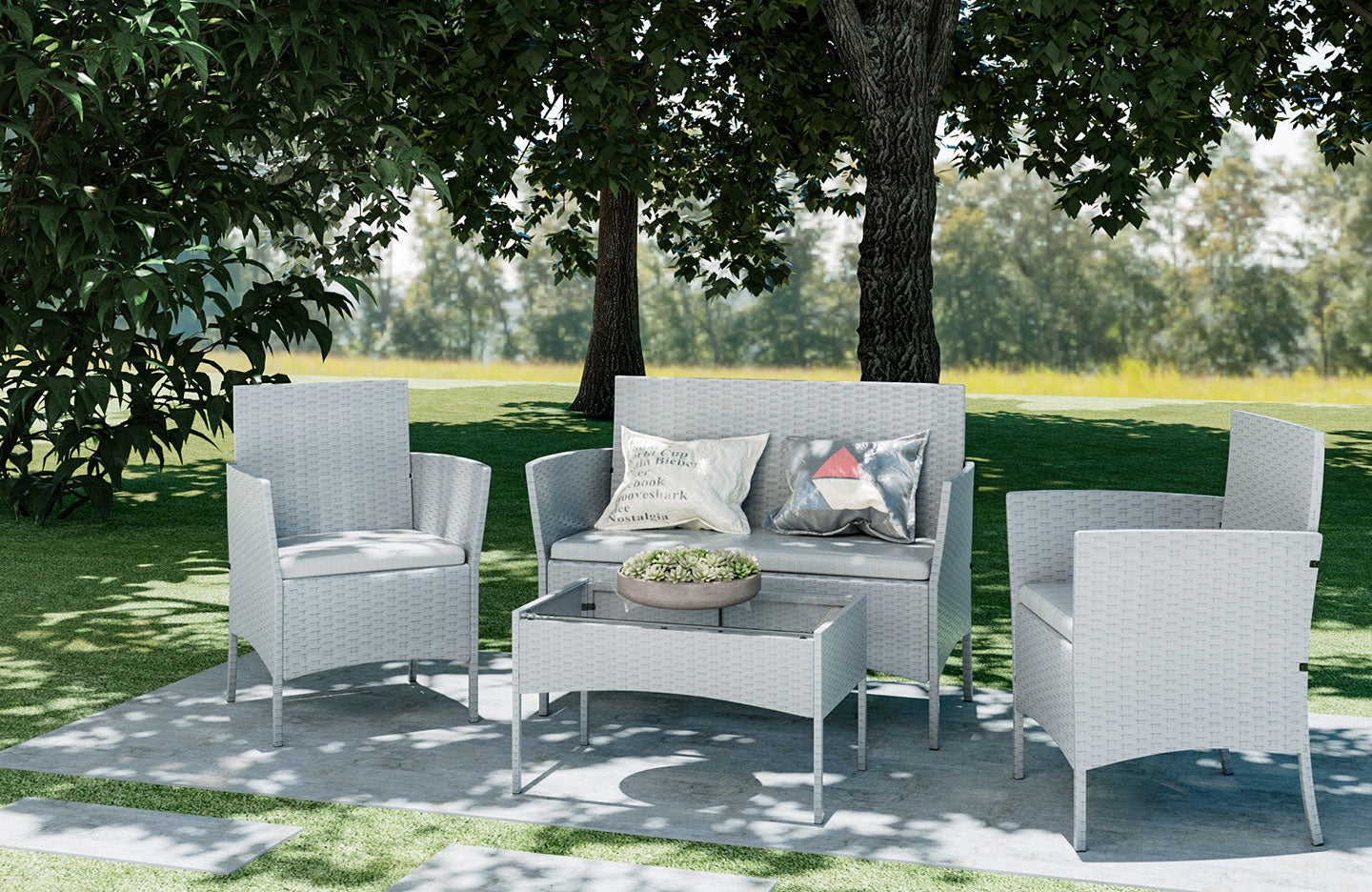 4Seater Rattan Garden Furniture Set Grey / without Cover Rattan