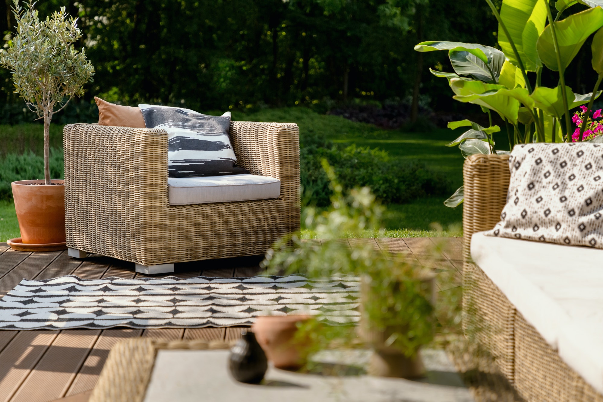 Rattan furniture on the porch