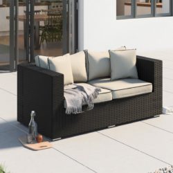 2 Seater Rattan Garden Sofa in Black & White - Ascot - Rattan Direct