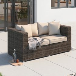 2 Seater Rattan Garden Sofa in Truffle Brown & Champagne - Ascot - Rattan Direct