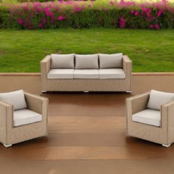 3 Seater Rattan Garden Sofa with Armchairs in Willow - Ascot - Rattan Direct
