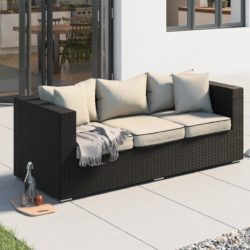 3 Seater Rattan Garden Sofa in Black & White - Ascot - Rattan Direct